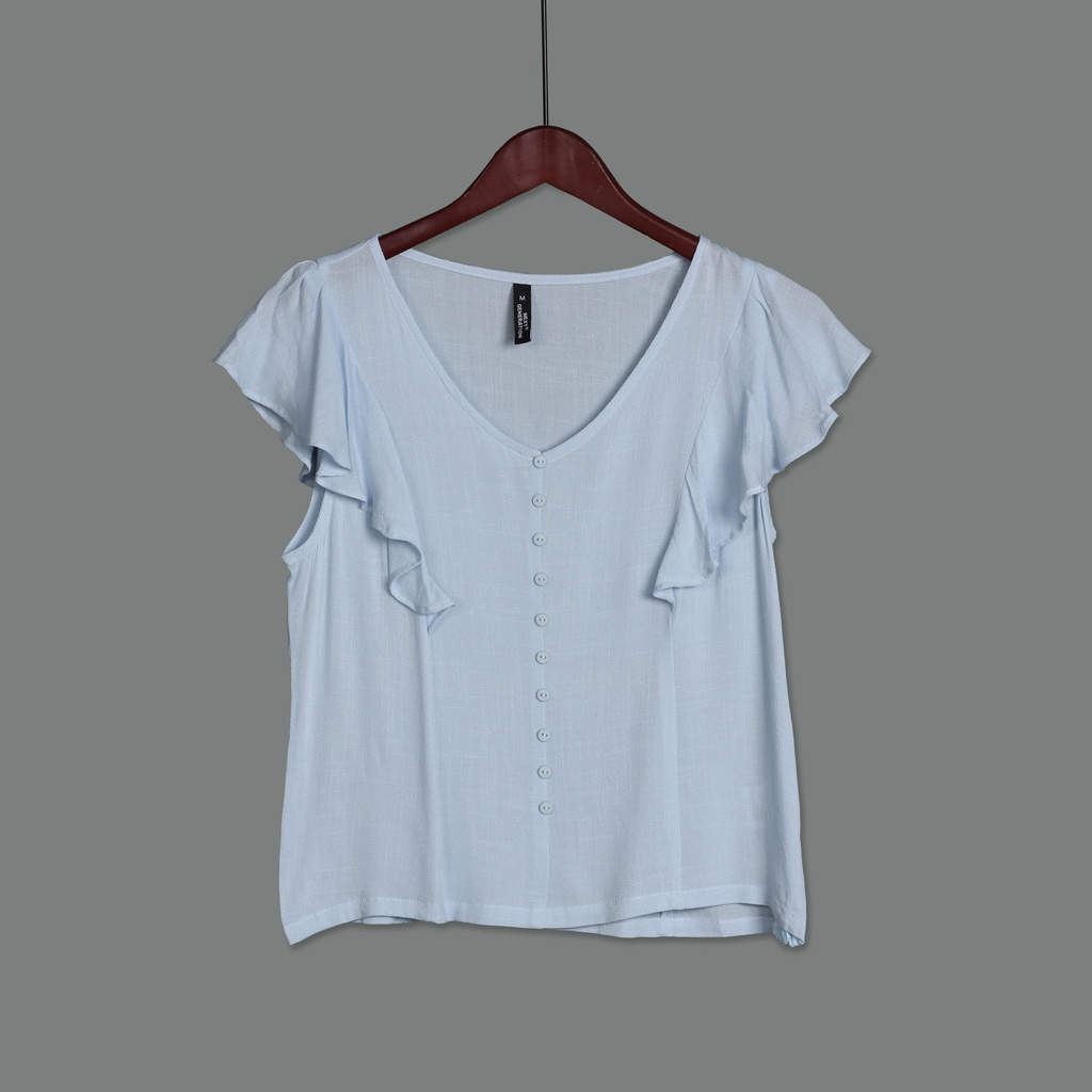 XH213259 Botton Down V-Neck Top Women