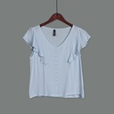 XH213259 Botton Down V-Neck Top Women